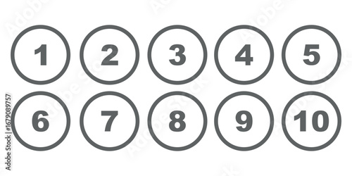 Bullet Points icon set in line style, Simple round numbers in flat style, Set of 1-10 numbers simple black symbol sign for apps, UI, and website, vector illustration.