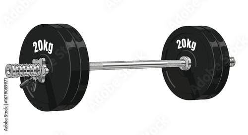 Weightlifting Barbell with 20kg Plates for Strength Training and Fitness Equipment Illustration