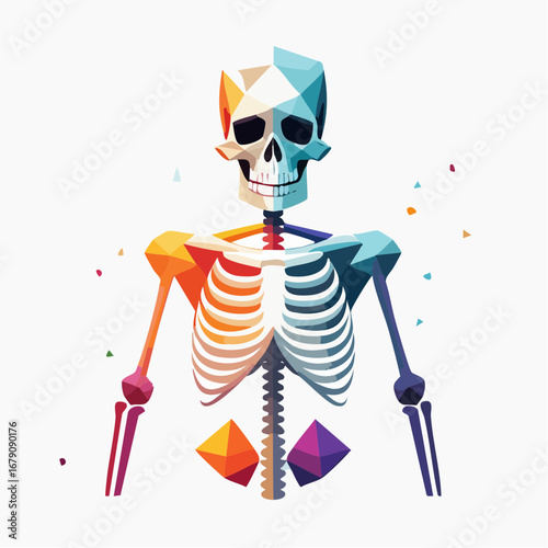 Colorful Low Poly Skeleton Illustration Anatomy Art