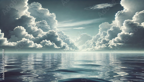 Silver Clouds Drifting Over Endless Ocean – 16:9