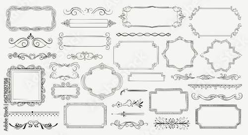 Elegant collection of vintage frames and decorative elements for invitation cards and graphic design needs featuring artistic scrolls