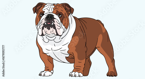 Artistic representation of a powerful bulldog standing with confidence capturing its stout build and distinctive wrinkly face created with digital