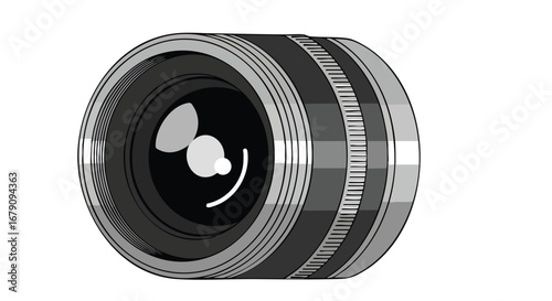 Monochrome Lens: A Close-Up Depiction of Photography Equipment, Highlighted Camera Focus and Precision Optics for Professional Use
