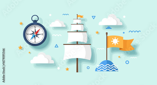 Navigating the future nautical adventures with compass, ship, and optimism