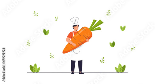 Young Chef Holding A Large Carrot Illustrating Healthy Eating And Fresh Produce