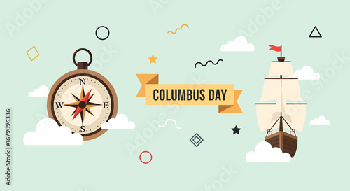 Columbus Day celebration with nautical elements and abstract decorations