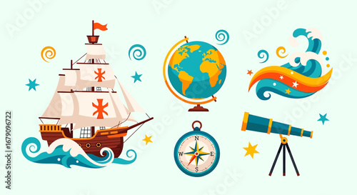 Voyage of Discovery: An illustration capturing exploration, navigation, and