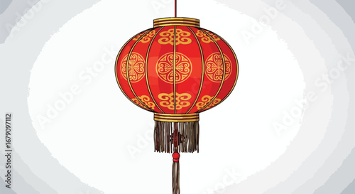 Hand-drawn illustration of traditional Chinese lantern with intricate golden designs against soft gradients, capturing cultural festive charm