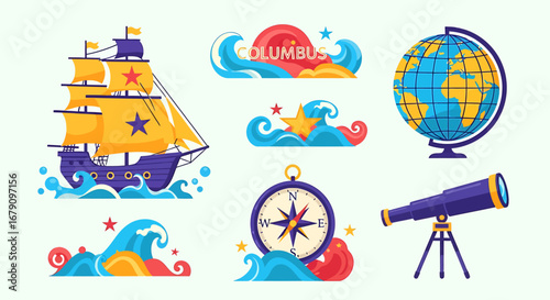 Navigational elements in vibrant colors evoking adventure and exploration