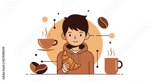 Young Person Enjoying Pastries And Coffee With Delightful Morning Relaxation
