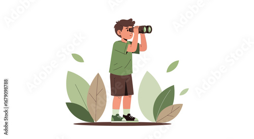 Young Explorer Observing World Through Binoculars Amidst Nature's Embrace
