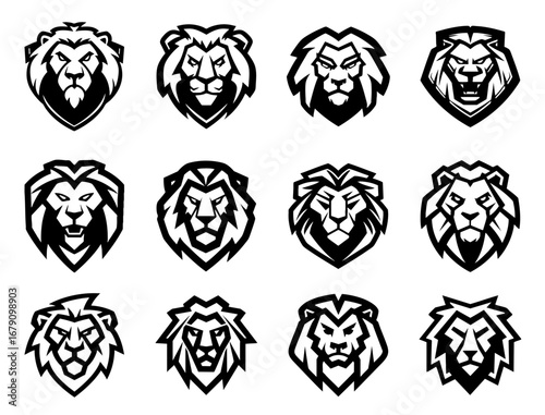 Collection of Lion Emblems in Bold Black and White Design