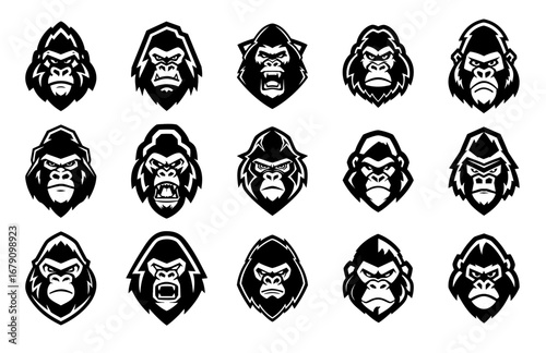 Collection of Stylized Gorilla Head Illustrations