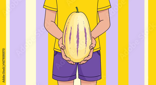 Young Person Holding a Fresh Ripe Pear Shaped Fruit in Front Of A Background