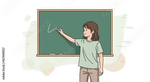 Young Person Illustrating On Blackboard During A Lesson Or Educational Activity