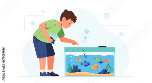 Young Person Taking Care Of Aquarium Fish in A Vibrant And Lively Illustration