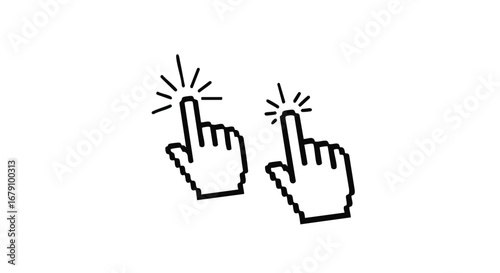 Pixelated hand cursor icons representing digital interaction and click action emphasizing user interface elements and website navigation design