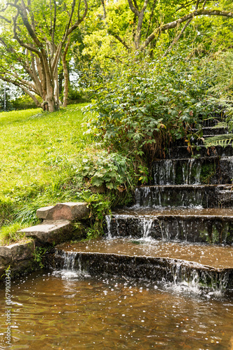 Cascading waterfall in the park. Baden-Baden. Germany