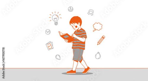 Young Reader Immersed In A Book, Surrounded By Ideas And Thoughts Illustration