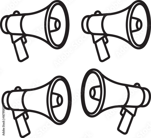 Announcement Megaphone Silhouette Vector Icons – Classic Loudspeaker in Minimal Black Outline Style