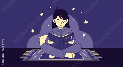 Young Reader Immersed In A World Of Imagination Under The Night Sky Enjoying Storytelling