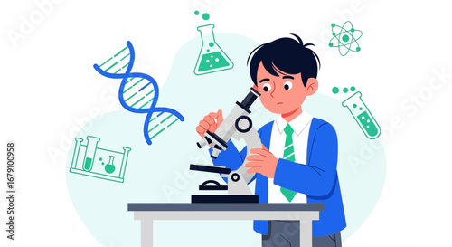Young Researcher Uses Microscope to Investigate Genetic Structure in the Biology Lab