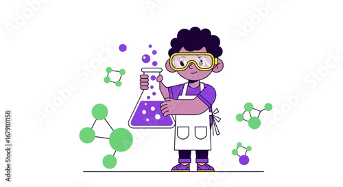 Young Scientist Demonstrating Reactions Within a Flask for Science Experimentation Concept