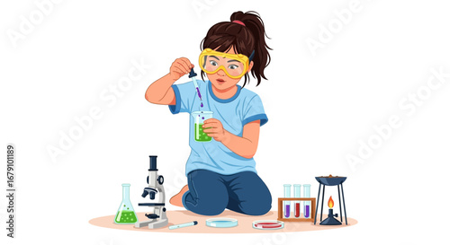 Young Scientist Engaged In Scientific Experimentation With Laboratory Equipment Illustration