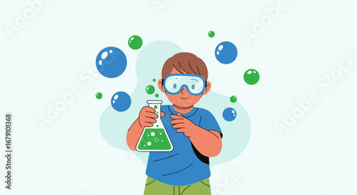 Young Scientist Exploring Chemistry Through Chemical Reactions In Laboratory With Scientific Tools