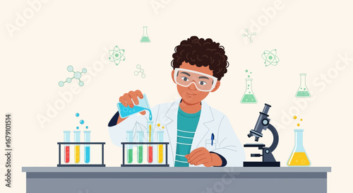 Young Scientist Performing Experiments in Laboratory With Chemical Equipment, Education Concept