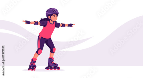 Young Skater Demonstrates Roller Skating Skills, Executing Sporty Tricks with Protective Gear
