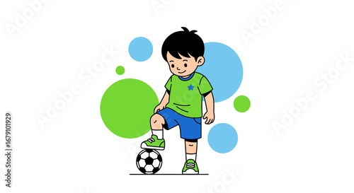Young Soccer Enthusiast Displaying Skills: A Colorful Vector Illustration and Playful Concept
