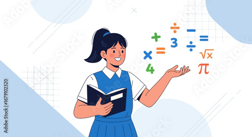 Young Student Demonstrating Mathematical Concepts With Symbols in Illustration