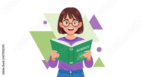 Young Student Enthralled By Science Reading Textbook Smiling Joyfully In Class