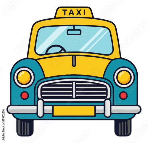 Vintage Yellow and Teal Taxi Illustration.