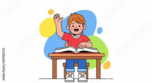 Young Student Raises Hand Eagerly In Class Ready To Answer Question And Learn