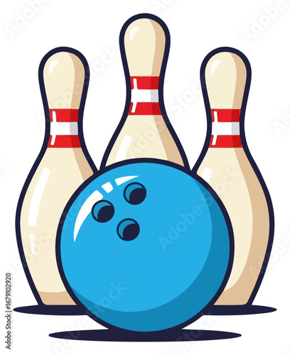 Bowling Pins and Ball Illustration.