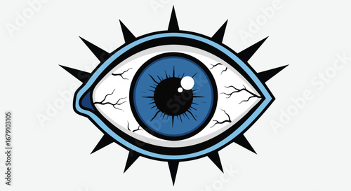 Stylized spiky eye graphic artwork with sharp edges, a modern expression of insight