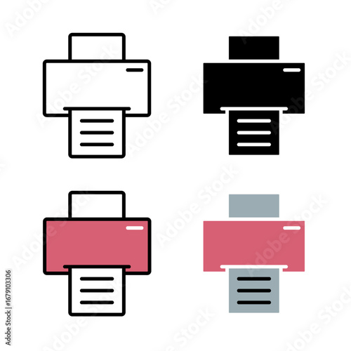 Printer icon . in stroke, black and colored vectors collection isolated on white background.