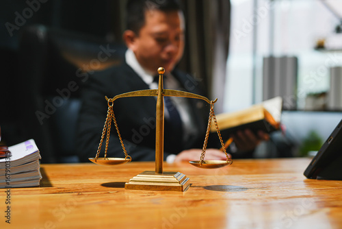 judge on wooden table And experienced lawyers meet with clients and give advice behind the scenes. legal services legal consulting concept