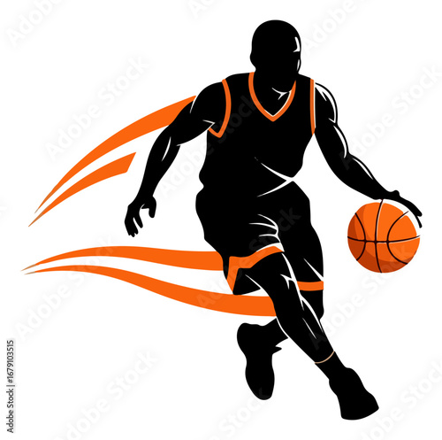 Dynamic Basketball Player Dribbling with Speed Lines.