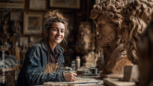 Wallpaper Mural Creative woman shaping clay sculptures in a cozy art studio Torontodigital.ca