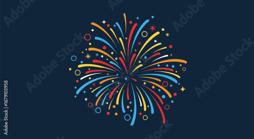 Festive Firework Burst of Joyful Celebration against a Deep Blue Backdrop of Festivities and Happy Moments
