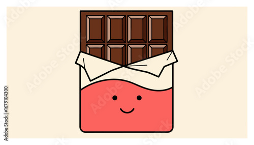 Smiling chocolate bar ready to be unwrapped and enjoyed.