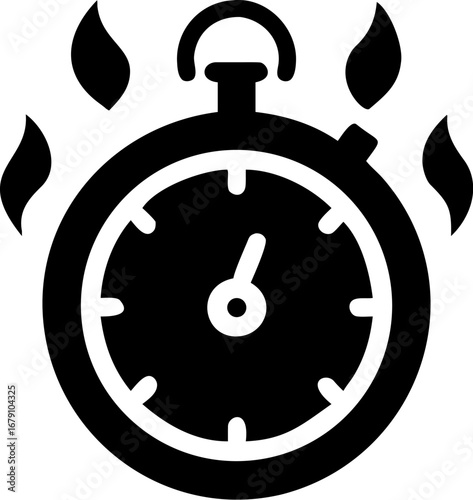 A black and white illustration of a stopwatch with flames emanating from the top, symbolizing urgency or a time limit.