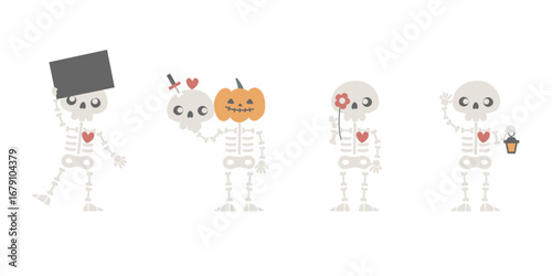 happy halloween holiday festival with skeleton set, flat vector illustration cartoon character design