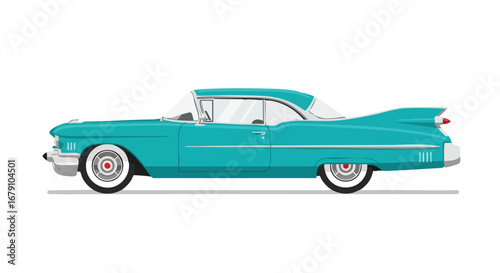 Teal dream machine: A retro-style illustration of a classic American automobile reflecting timeless design and vintage charm