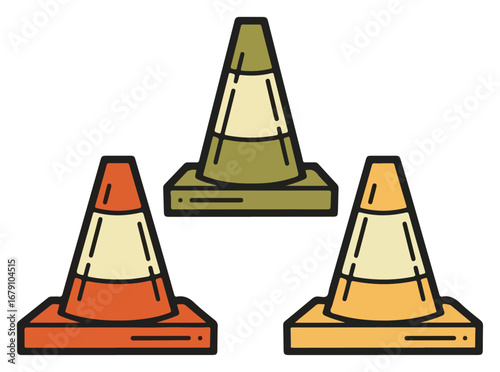 Traffic Cones - Road Safety and Construction Zone Icons.