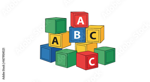 Colorful Alphabet Blocks Tower Illustrating Early Childhood Education and Learning Game Concept