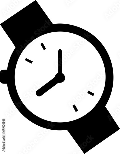 Close-up of a black and white wristwatch, showing the time on its face.